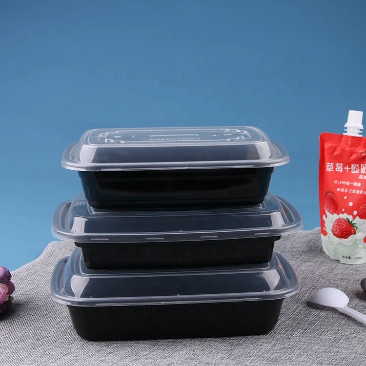 Food grade disposable packaging black bottom transparent cover plastic sushi packaging box wholesale rectangular packaging