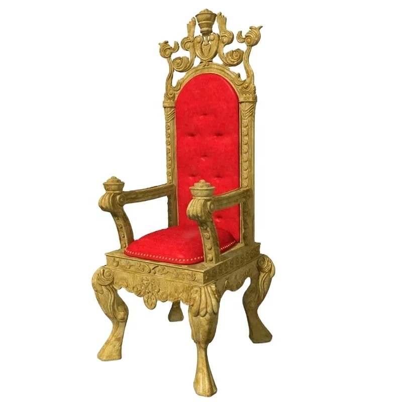 Antique King Throne Chair Solid Gold Wood Carved Mahogany High Back Classic Design for Hotel Furniture Wedding Banquets Dining