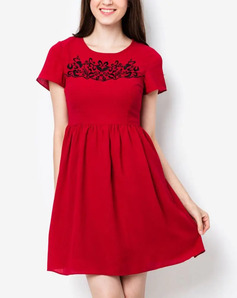 Short sleeve work wear embroidered red apparel bangladesh dress 6xl
