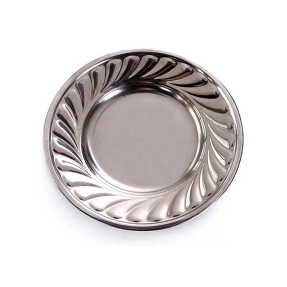 Stainless steel cheap charger logo plate for home use hotel supplies deepened round creative western restaurant dishes