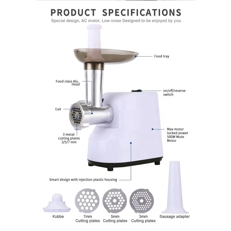 Factory Customizable Meat Grinder with 3 Stainless Steel Plate Sausage Stuffer Maker Meat Mincer Manufacturer