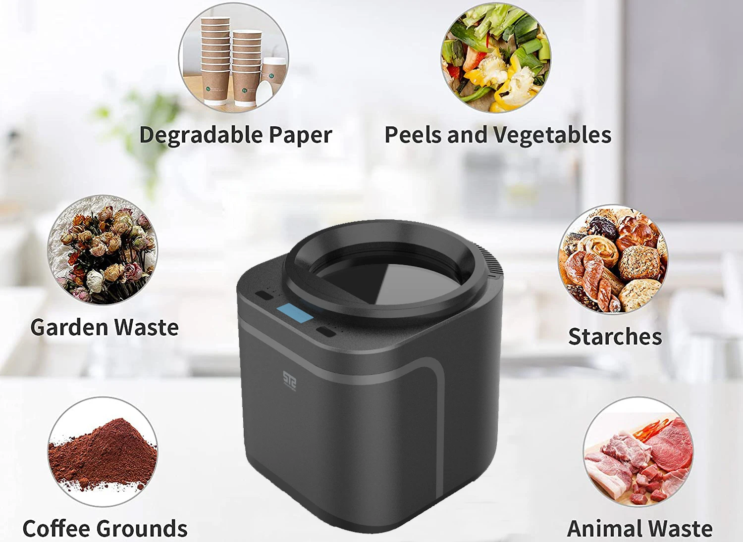 Smart Electric Food Waste Composter Disposer New Small Countertop with Handle Continuous Feed Air Switch Control Household Use
