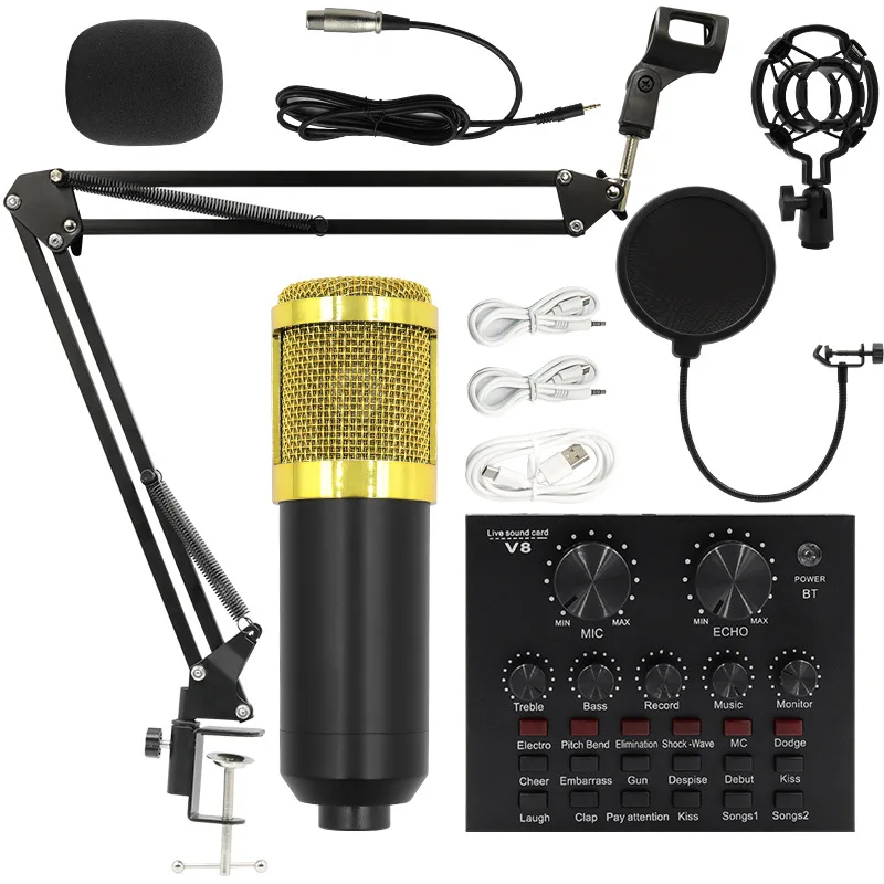 BM800 Mic Professional PC V8 Sound Card Set Studio Condenser Microphone for Karaoke Podcast Recording Live Streaming