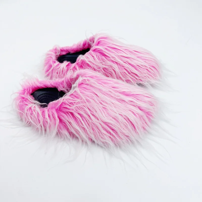 Hot Sale Big Size Fashion Fuzzy Sandals Solid Color Chic Cozy Commuting Slides Women Closed Toe Fur Slipper Shoes