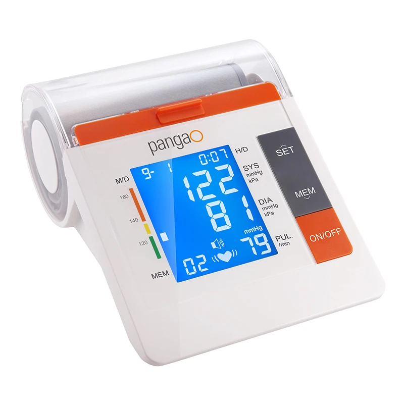 Digital large lcd display fuzzy logic digital upper arm bp machine blood pressure monitor with ecg and voice function