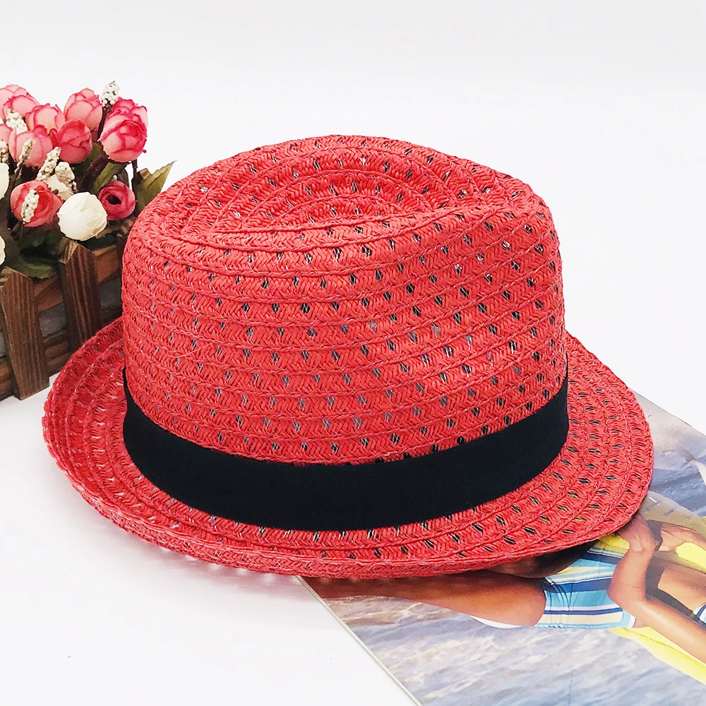 Red Elegant OEM Design Custom logo Straw hat for women/lady Fashion Wide Brim Cowboy  Hats Customized logo Panama with Rope