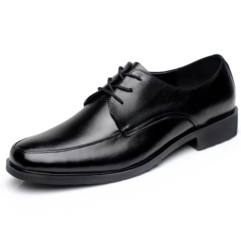 Genuine Cow Leather Men Black Anti-Slip Work professional Manager Safety Shoes for hotel staff bank staff