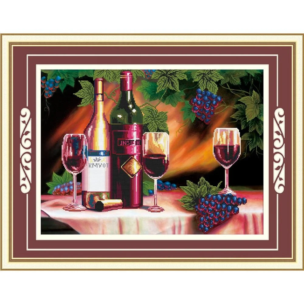 
Wholesale Wall Art Realistic Style Dinner Wine Still life Oil Painting Pattern Handmade Craft Home Decor 5d Diamond Painting 