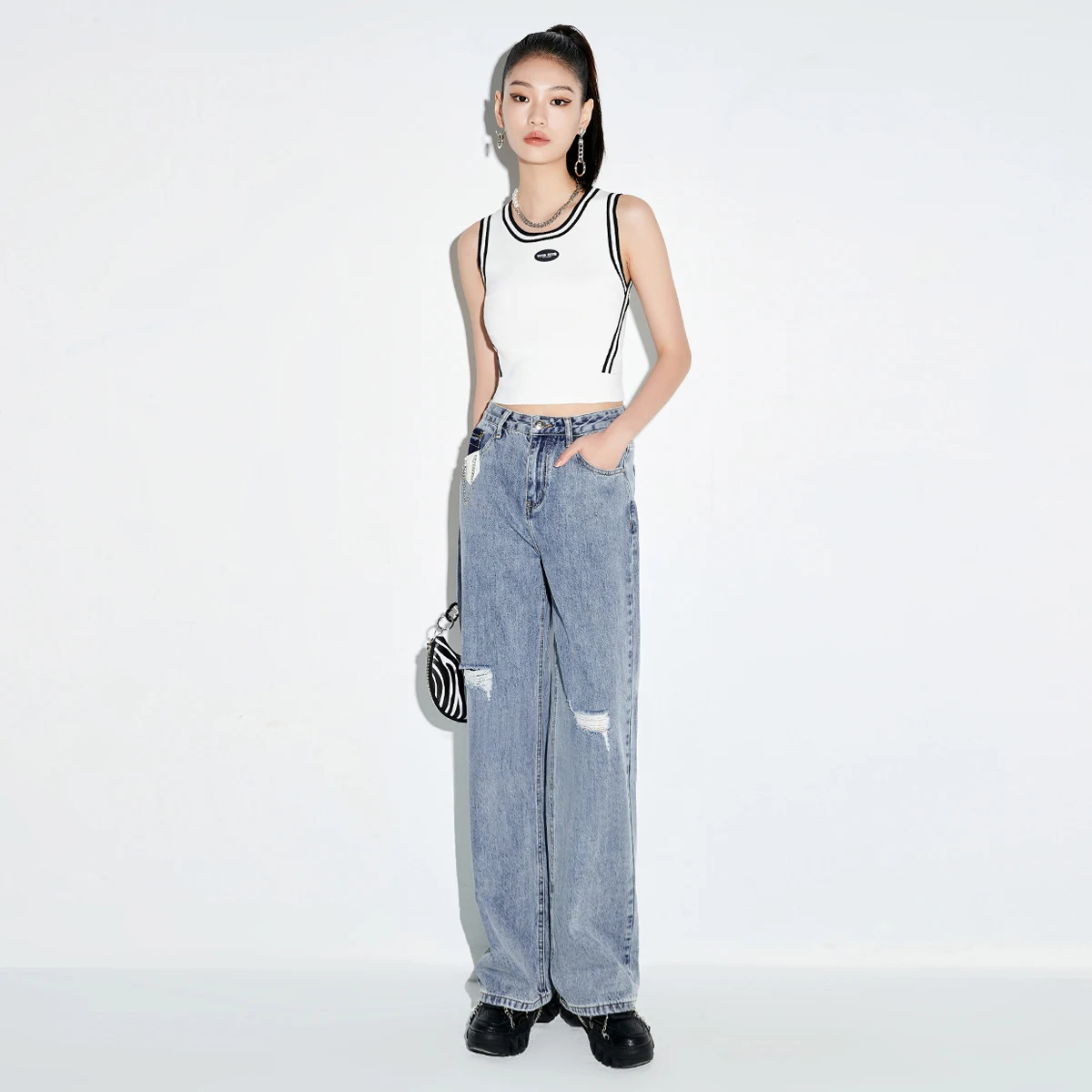 
The Most Popular Straight Leg Standard Thickness High Waist Denim Jeans Pant 