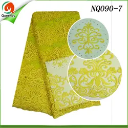 Queency Wholesale Dubai Bridal Lace African French Net Lace Fabric with Pretty Stones
