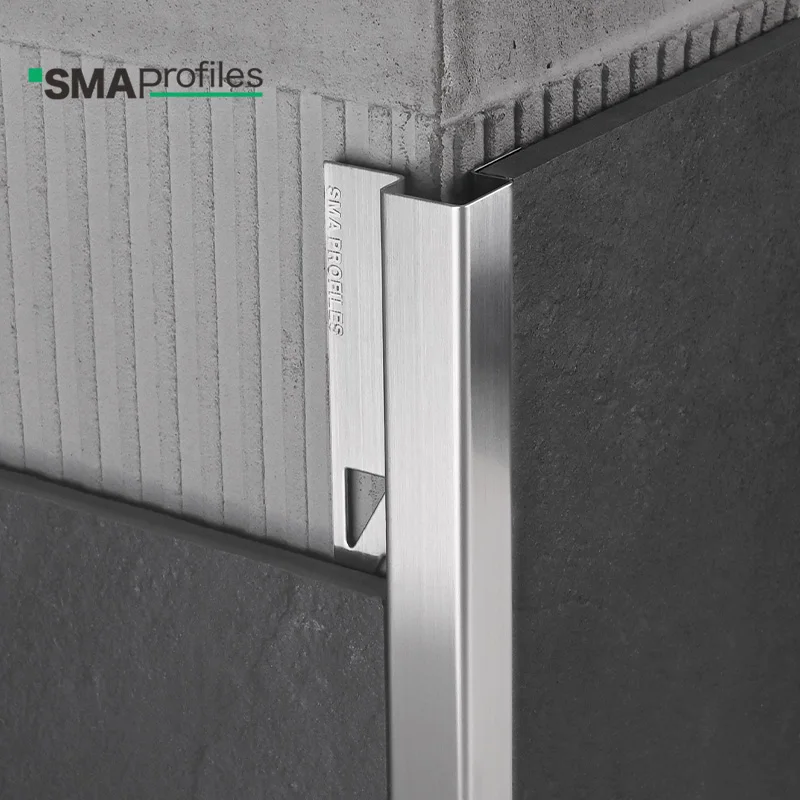 SMAProfiles OEM Acceptable Silver Brushed stainless steel inlay strips profile Metal Tile Trim with holes