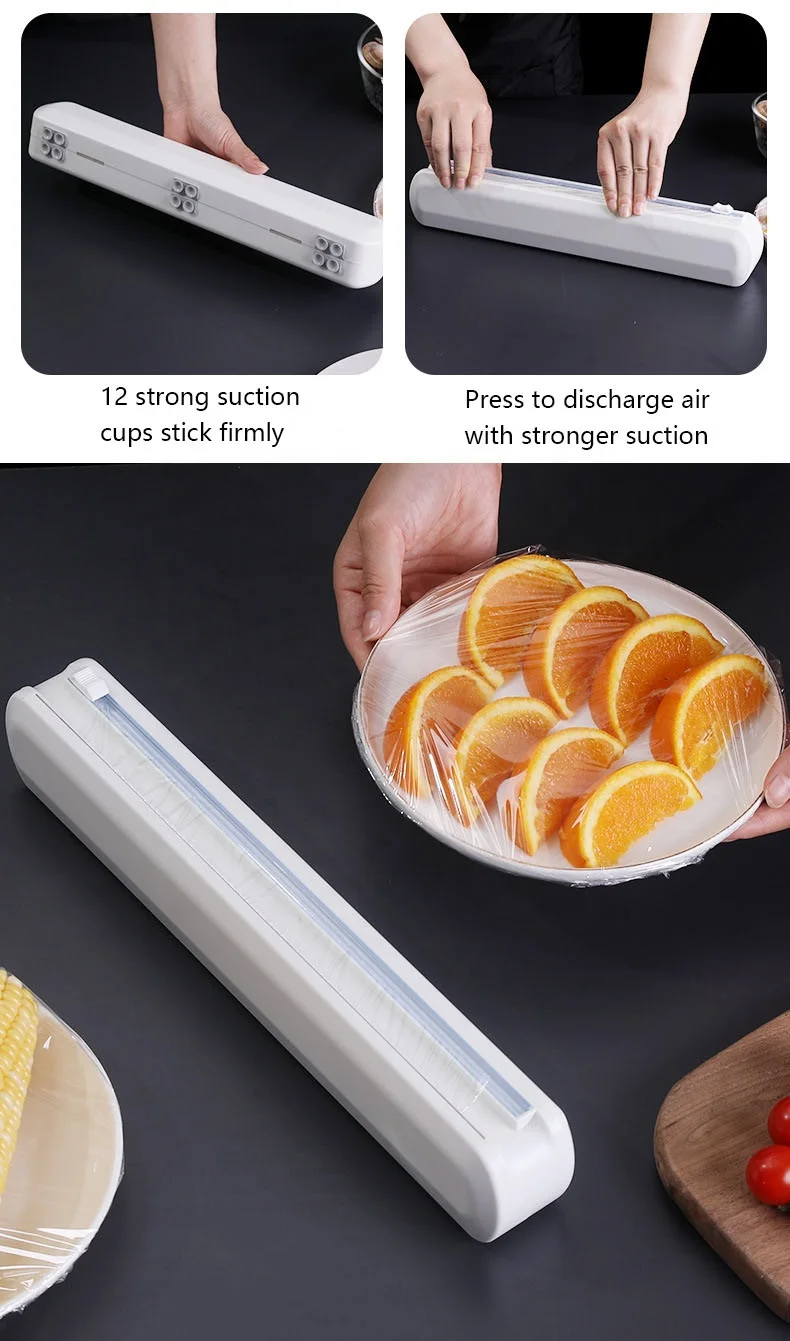 Professional Plastic Wrap Cutter Food Freshness Cling Film Cutter Plastic Wrap Dispenser With Slide Cutter