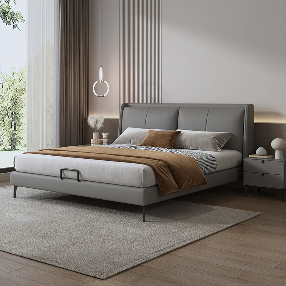 Итальянская современная простая кожаная двуспальная кровать 1 8 м с Индукционным освещением-мягкая мебель для спальни дома и коммерческого использования квартиры