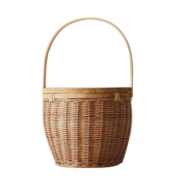 Modern Handmade Natural Rattan Beach Round Insulated Outdoor Storage Picnic Basket