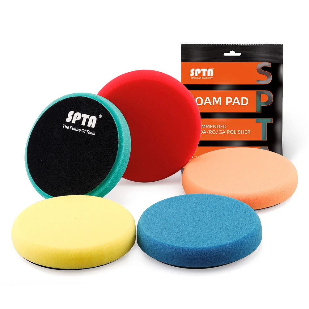 SPTA 6' Car Detailing Flat Foam Pads Auto Care Buffing Cleaning Sponge High Quality Polishing Pads Round Edge
