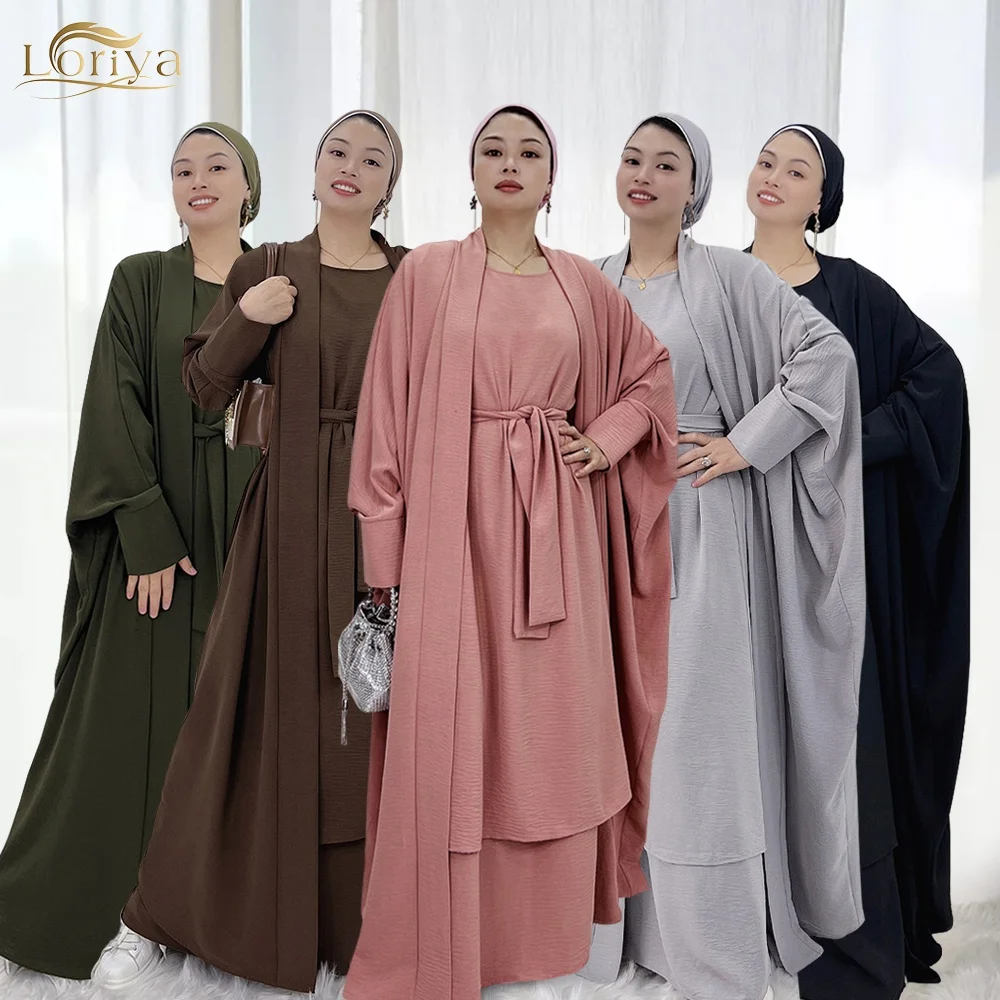 Loriya Islamic Clothing Women Modest Dresses Dubai Abaya Muslim Women Dress 2 Piece Abaya Set Traditional Muslim Clothing