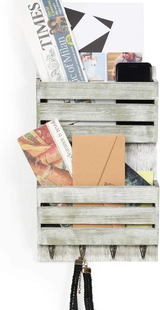 
Mail Sorter Wall Mount 2-Slot Mail Key Holder Organizer with 4 Key Hooks 