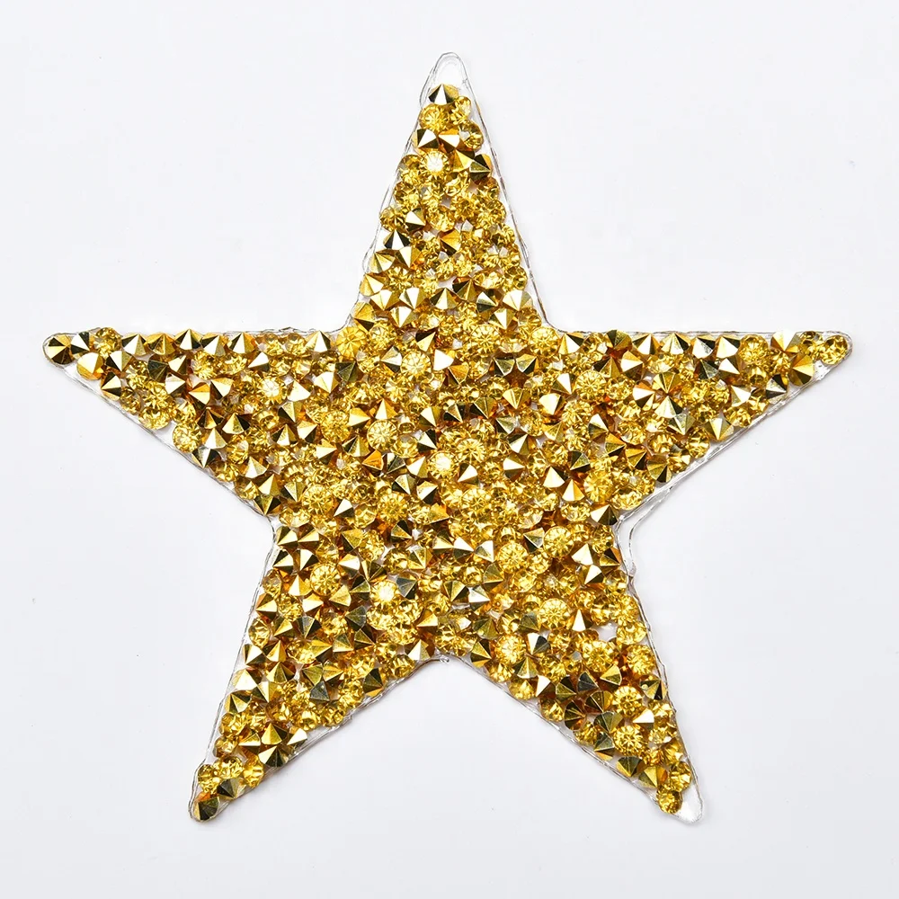 8cm Star Design Hot Fix Rhinestone Motif Iron on Patches Heat Transfer Pattern Crystal Strass Applique for T-shirt Garment