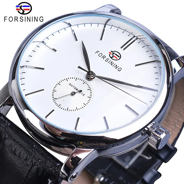 New Forsining Men Casual Mechanical Watches Minimalism Ultra Thin New Fashion Genuine Leather Strap Business Sports Wristwatch