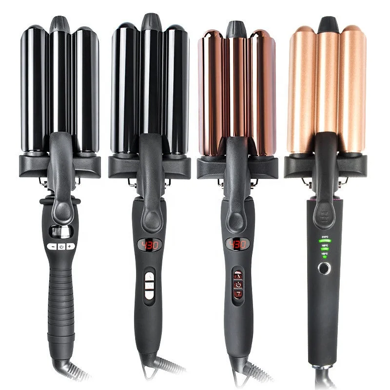 
CETL Certificte Pink Ceramic Triple Barrel Hair Curler Mermaid Hair Waver With LCD Display For Deep Beach Wave Amazon Hot Sell 