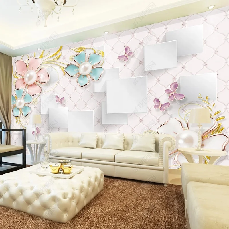 Noble and gorgeous bead flower 3D WALLPAPER decoration for the living room