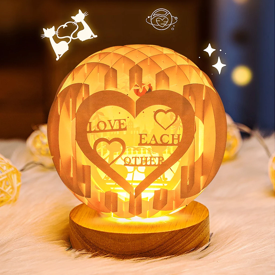 2025 Folding Stereoscopic Sphere Nightscape Lamp Customized Atmosphere Gift Craft Paper Birthday Gift Box Paper Carving Lamp