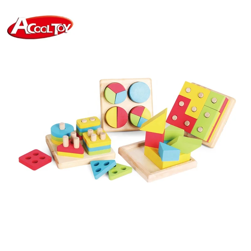 4 in 1 wooden building block toys Montessori geometric paired board early learning educational toys