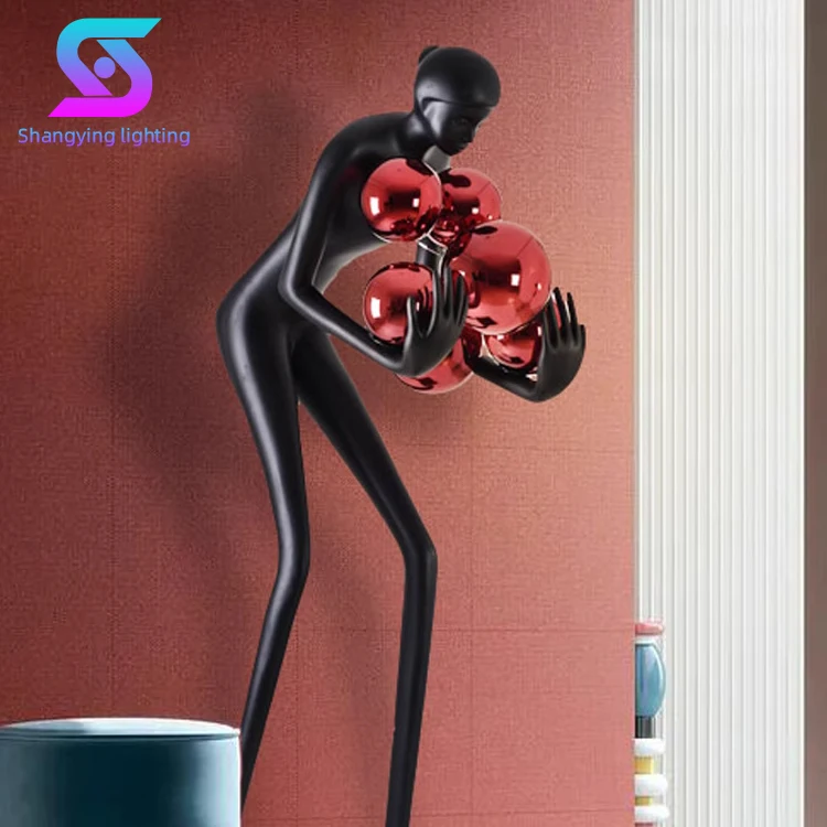 Modern Nordic designers creative art abstract figure sculpture long arm ball floor lamp for hotel exhibition hall