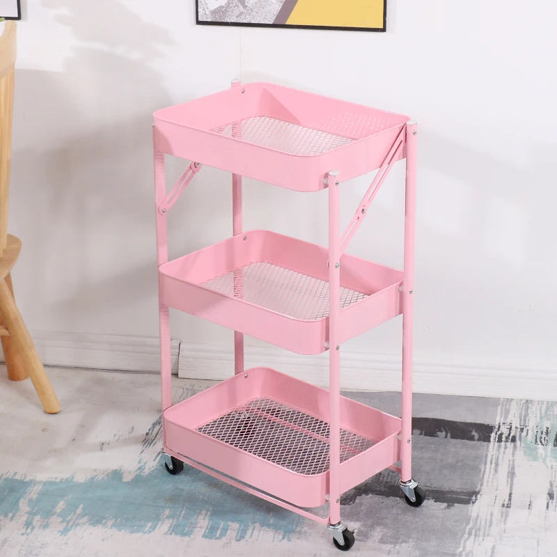 3 Tier Metal Rolling Storage Rack Trolley Mesh Home Organizer folding Kitchen Utility Cart