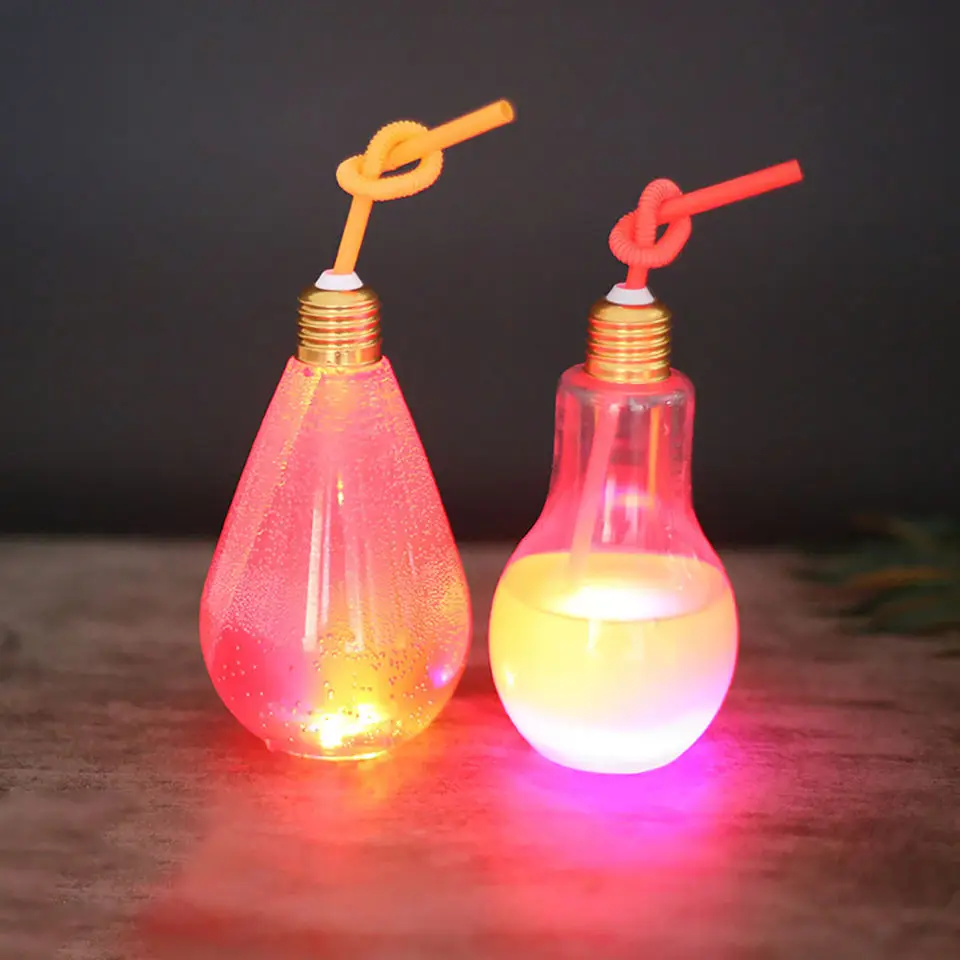 Custom Logo Printed Party Favors Ornament 400ml  or 500ml Empty Bulb Candy Containers Plastic Liquid Light Bulb LED Bottles