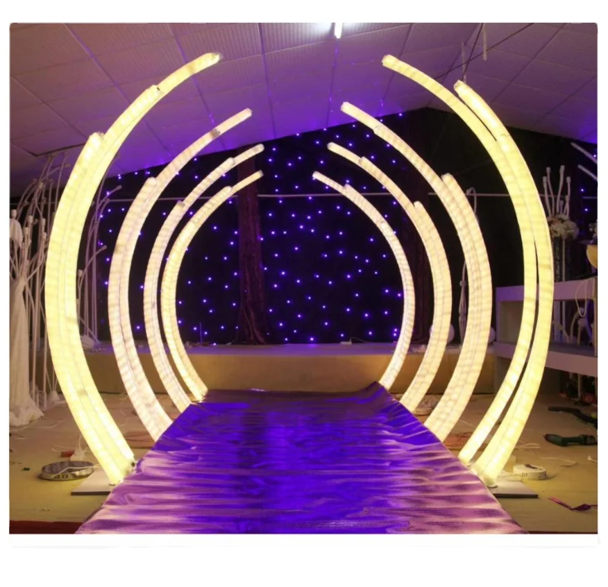 LK20190911-38 Wedding Decoration White Led Light Tunnel Pillar Road Lead White Arch Door Round Backdrop