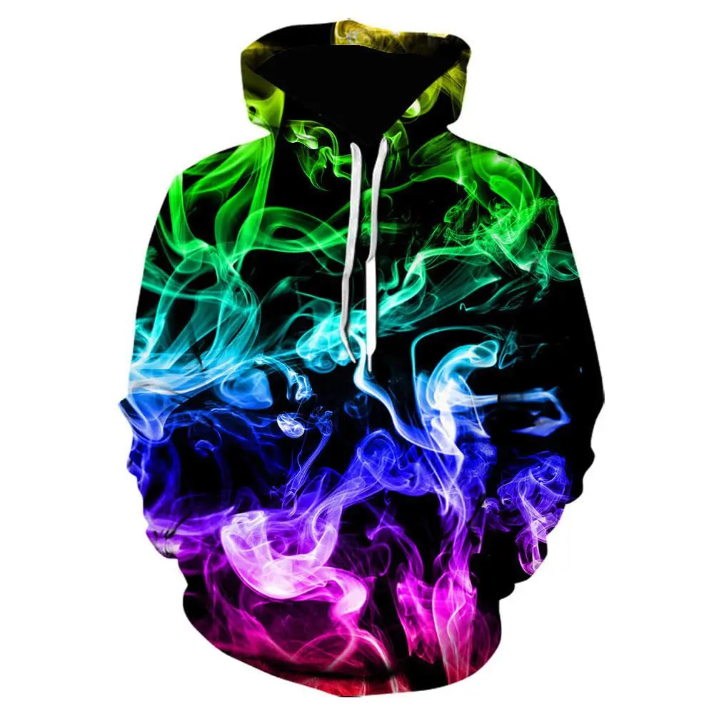 heavyweight hoodie Purple flame 3D digital printing pocket Pullover casual high quality hoodies custom logo
