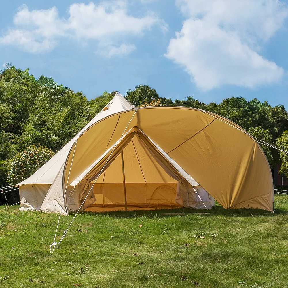 DANCHEL OUTDOOR Cotton fabric arched curved awning tent canopy with poles