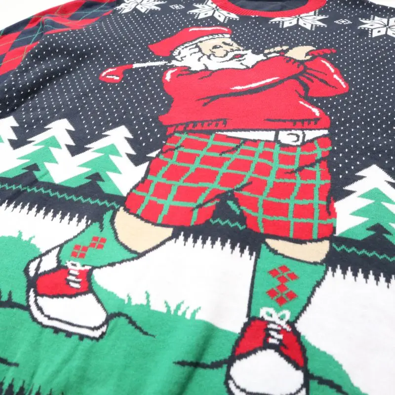 2021 ugly Christmas jacquard sweater funny Santa Claus play golf Winter cardigan