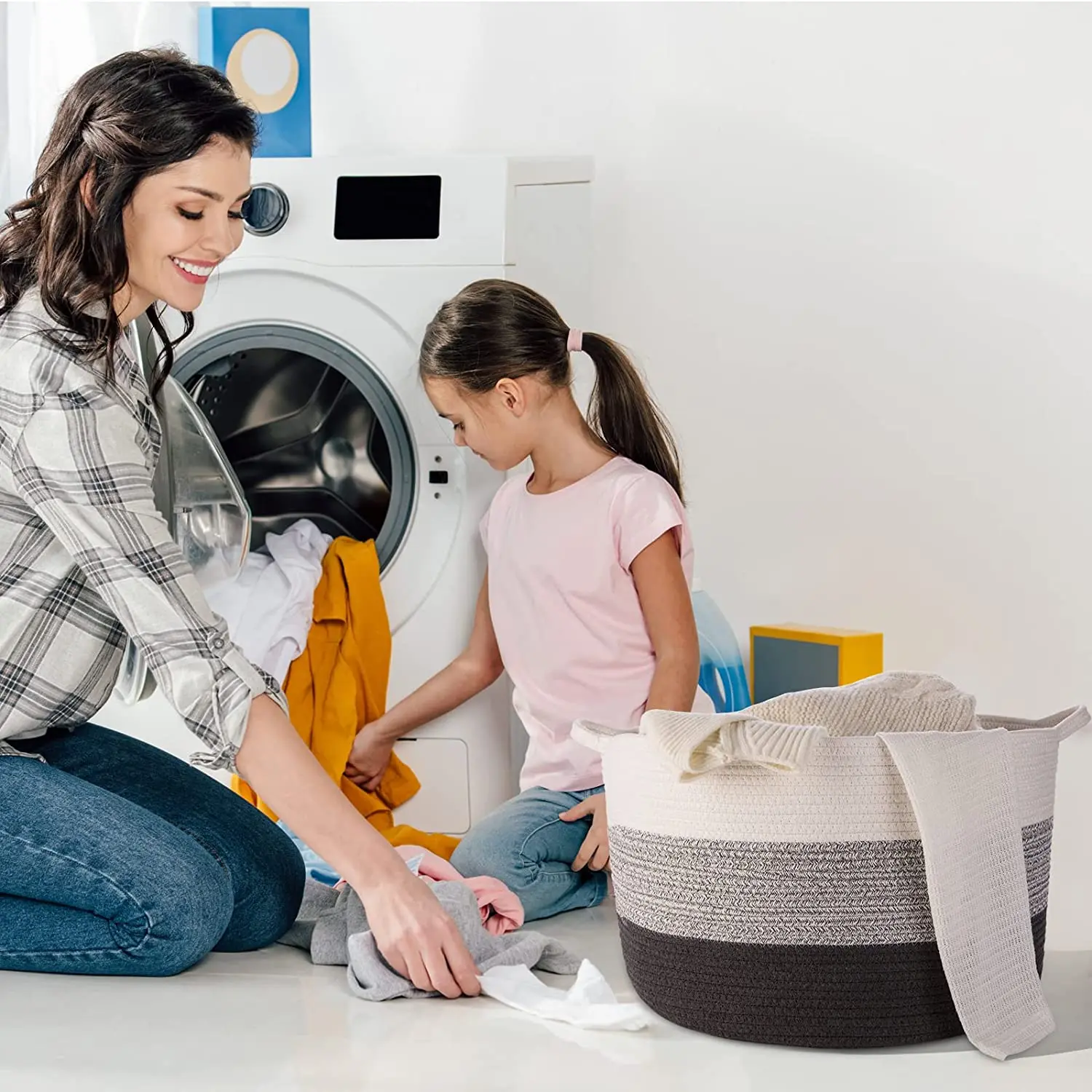 Custom wholesale handmade cotton rope storage basket decorative braided large baby Woven  toy laundry coil basket with handles