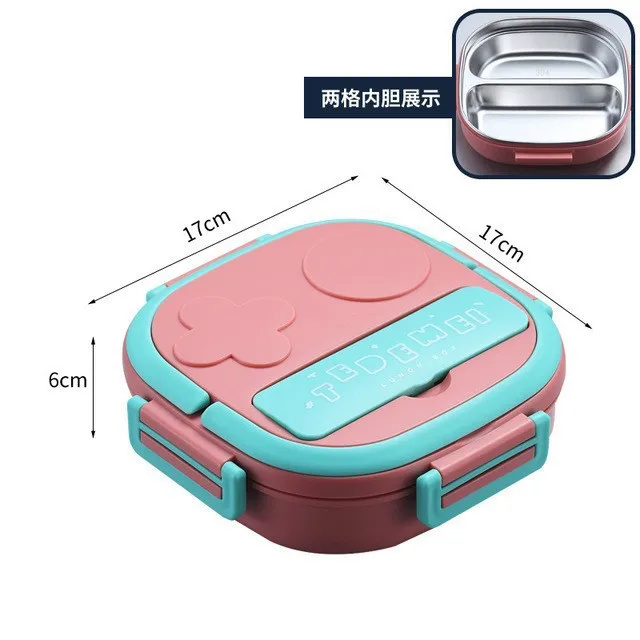 2023 Hotselling 304 SUS stainless steel lunch box with 2 or 3 compartment square heated lunch box with cutlery for kids