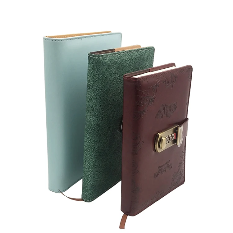 Custom hardcover A5 PU leather diary book planner coded lock notebook with password