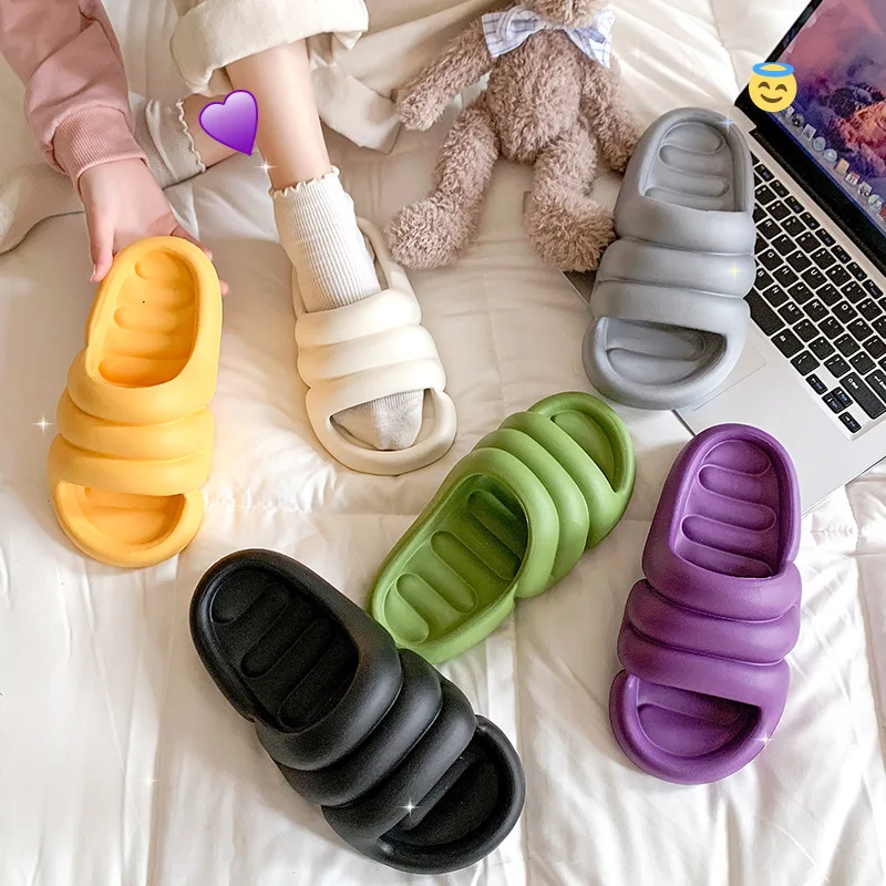 Summer Home Custom Logo Pattern Unisex Anti-Slip Black Plain Female  Eva Slides Slippers