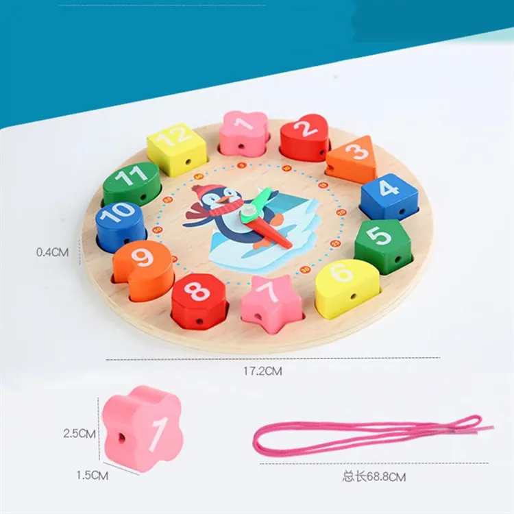 Geometry wooden teaching Clock Puzzles Gadgets Matching Clock Toy For Children Cartoon Animal Educational Wooden Beaded toy