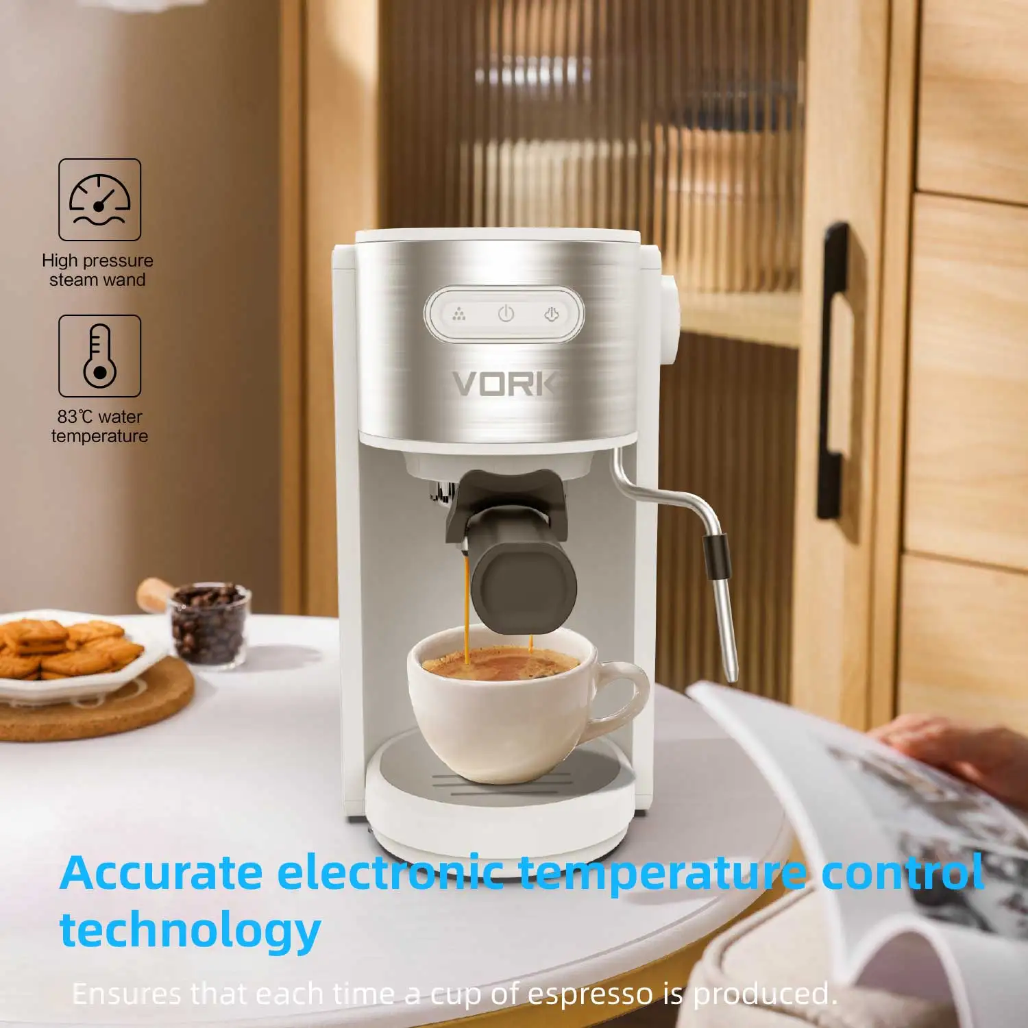 Espresso Coffee Maker Machine with ULKA pump, 15 Bar or 20bar, Semi-automatic, Efficient Thermblock Heating System