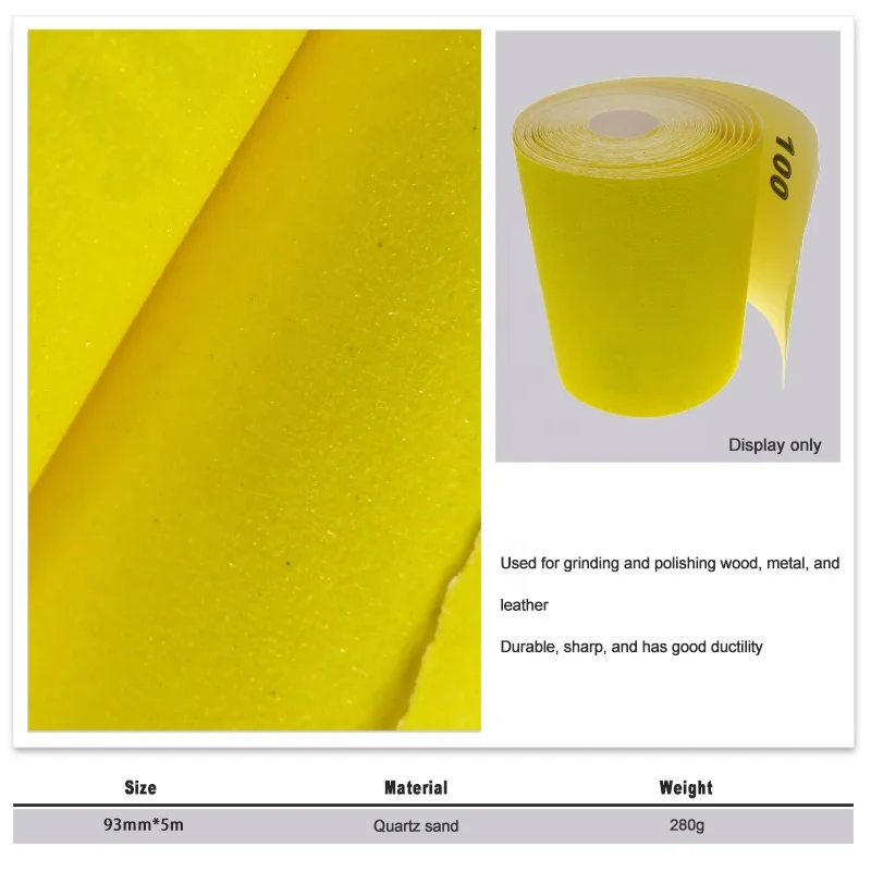 2Pcs 93mm*5m Yellow Sanding Paper Roll Quartz Sand Square Sand Sandpaper for Metal Polishing and Grinding 100 and 120 Grit