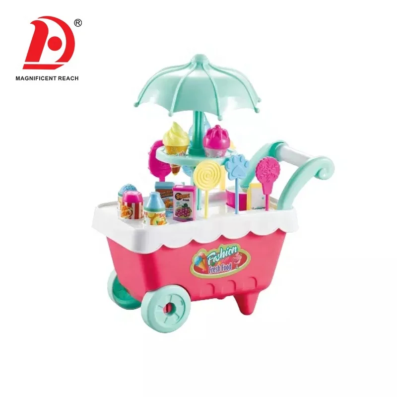 HUADA Pretend Play Ice Cream Cart Toy Kids Supermarket Cash Register Toy with Light & Music
