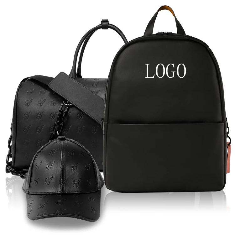High Quality PU Leather Travel Bag Hat Student Backpack Set 3 In 1 School Bags Men Backpacks Quilted Back Pack Waterproof School