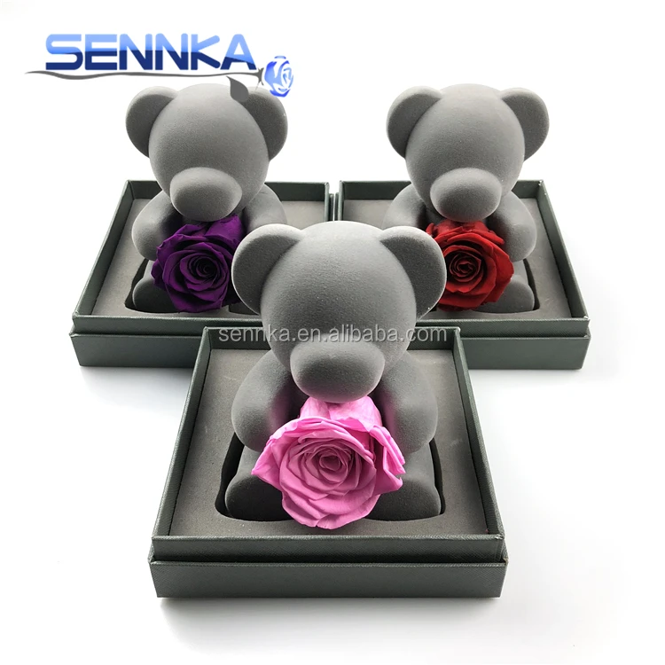 Wholesale Rose Bear Lovely Teddy Bear with A Preserved Fresh Eternal Rose Flower For Valentine Day Gift
