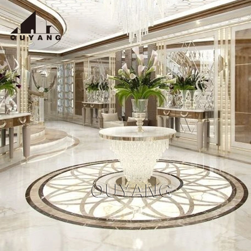 QUYANG Luxury Villa Decoration Natural Marble Material Indoor Waterjet Roman Design Pattern Parquet