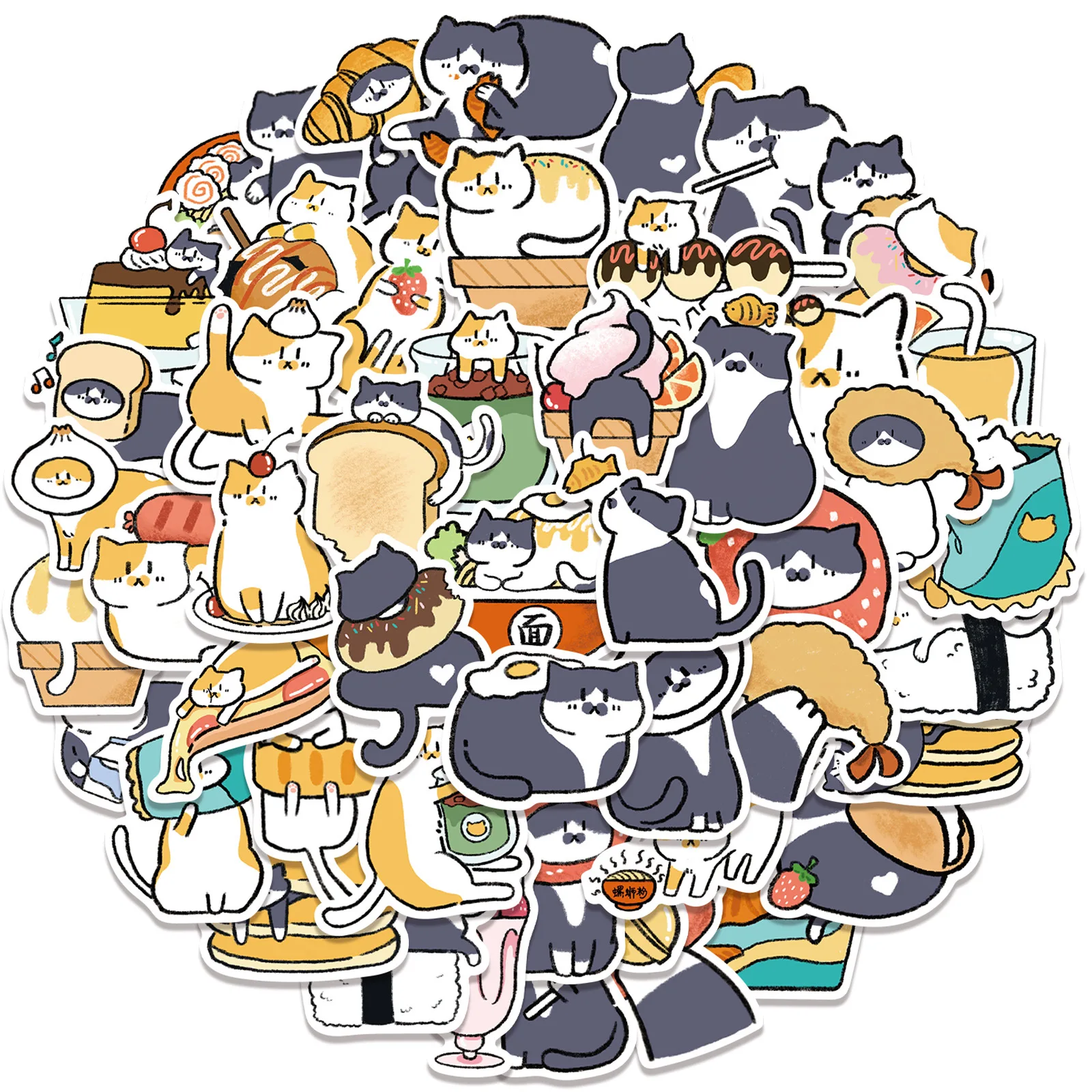 50 Pcs/bag DIY Vinyl Waterproof Cartoon Animals Cute Cat Stickers for Skateboard Decor Notebook Water Bottle Luggage Case Decal