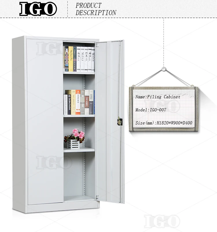 Office Furniture Swing Door Metal Cabinet Storage Cabinet with 3 Adjustable Shelves and Three Point Lock