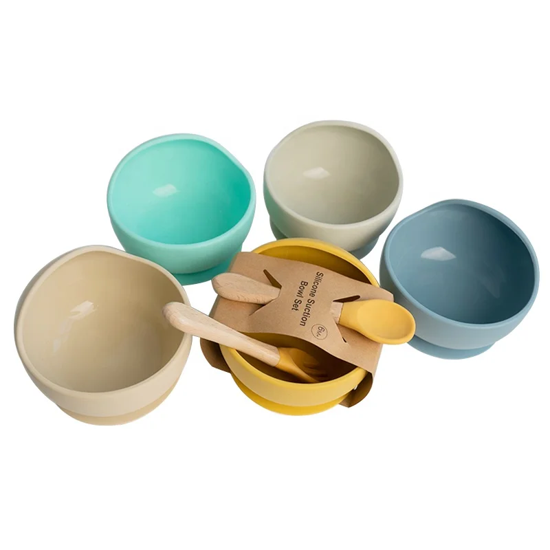 Wholesale Price Soft Food Grade Non Spill Kids Tableware Bpa Free Toddler Silicone Feeding Suction Plate Baby Bowl And Spoon Set