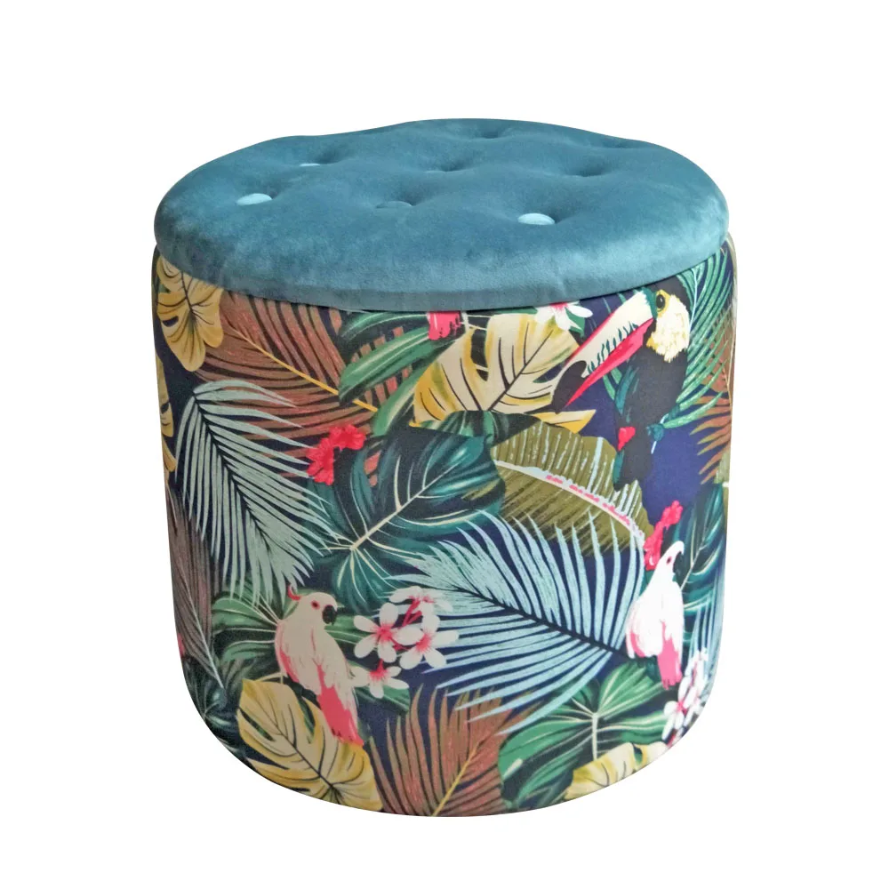 Laynsino Tropical style Upholstered Storage stool with LId Colorful Round Ottoman Stool