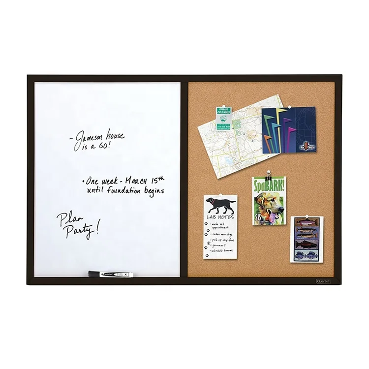 
Wooden frame magnetic dry erase white board cork memo notice board combination half cork board and half whiteboard combo 
